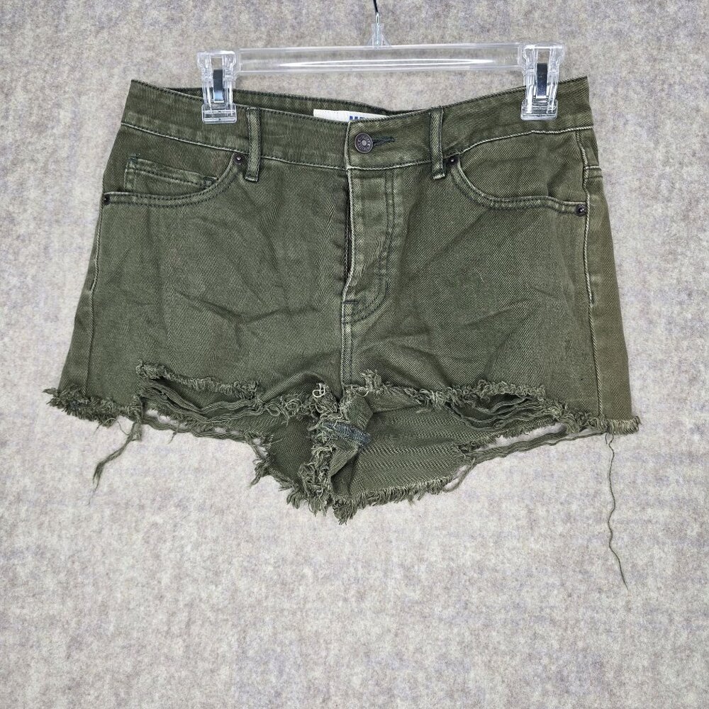 Melville Womens Frayed High-Rise Olive Green Denim Shorts Size 29 Distressed